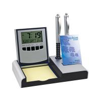 Настольный складной прибор  с часами, датой, термометром, подставками под ручки, визитки и бумажный блок