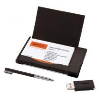 Футляр для визиток с авторучкой и USB-флеш-картой, черный, 2 Гб